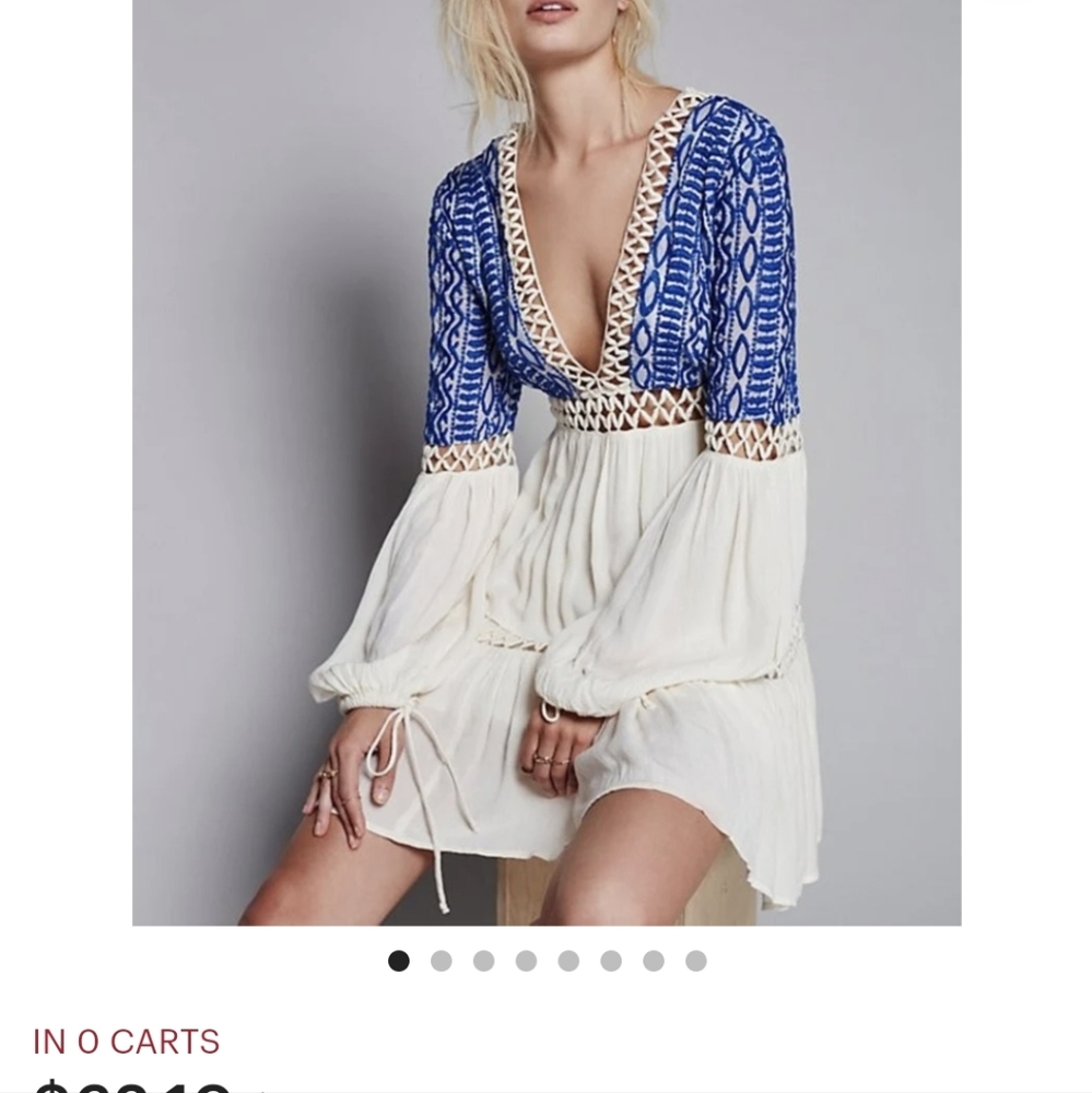 Free People Blue and Cream Mini Dress